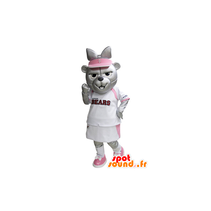 Grizzlies mascotte vestita nel tennis rosa e bianco - MASFR031528 - Mascotte orso