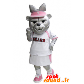 Grizzlies mascot dressed in pink and white tennis - MASFR031528 - Bear mascot