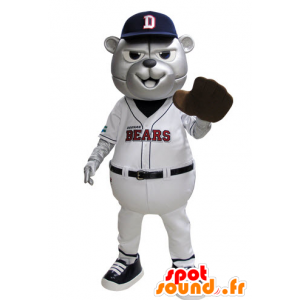 Mascotte d'ours gris en tenue de baseball bleu et blanc - MASFR031529 - Mascotte d'ours