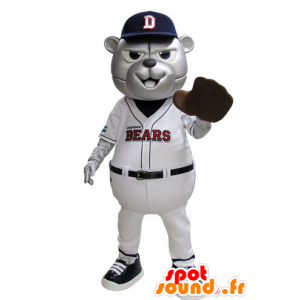 Grizzlies maskot kledd i blått og hvitt baseball - MASFR031529 - bjørn Mascot