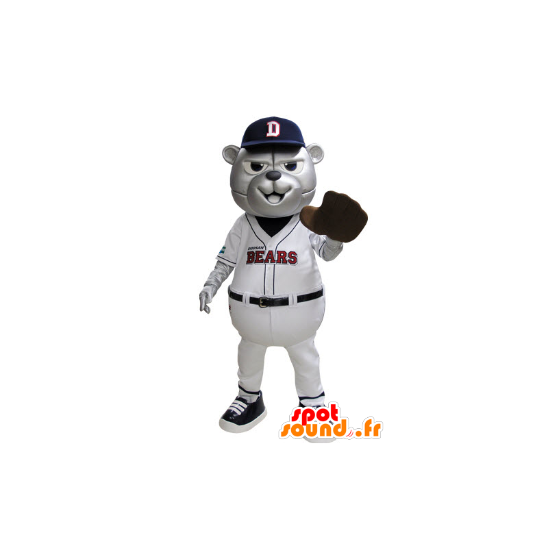 Grizzlies maskot oblečený v modré a bílé baseball - MASFR031529 - Bear Mascot