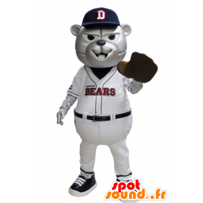 Grizzlies mascote vestida de beisebol azul e branco - MASFR031529 - mascote do urso