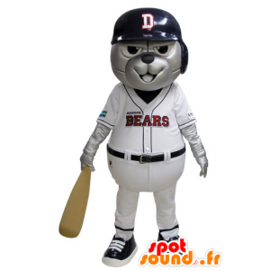 Grizzlies mascot dressed in blue and white baseball - MASFR031530 - Bear mascot