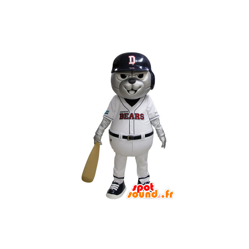 Mascotte d'ours gris en tenue de baseball bleu et blanc - MASFR031530 - Mascotte d'ours