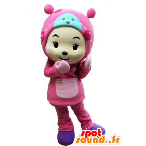 Barnmaskot klädd i rosa med huva - Spotsound maskot