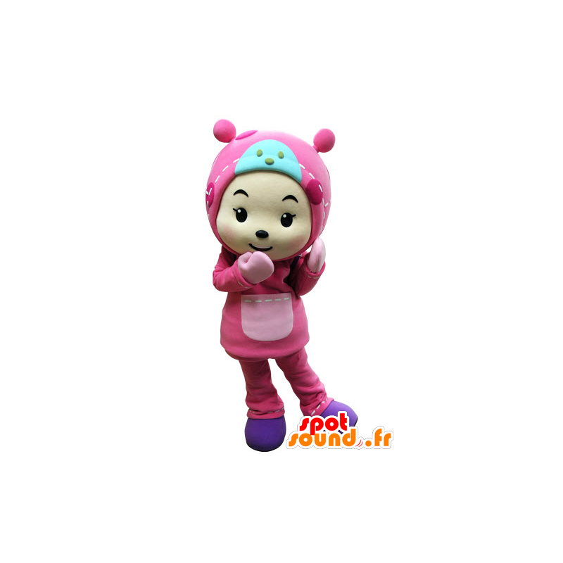 Mascotte d'enfant habillé tout en rose avec une capuche - MASFR031535 - Mascottes Enfant