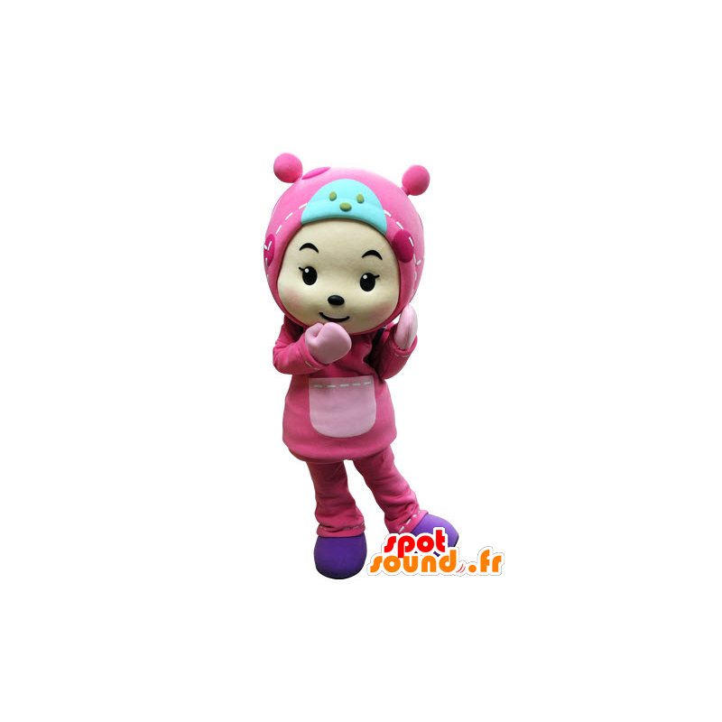 Barnmaskot klädd i rosa med huva - Spotsound maskot