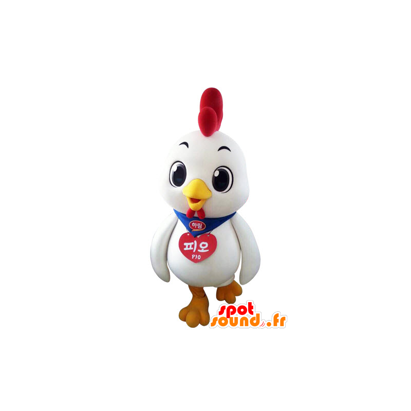 Mascota de gallina, gallo blanco y rojo, gigante - MASFR031541 - Mascota de gallinas pollo gallo