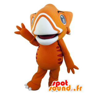 Mascotte de dinosaure orange et jaune, très impressionnante - MASFR031542 - Mascottes Dinosaure