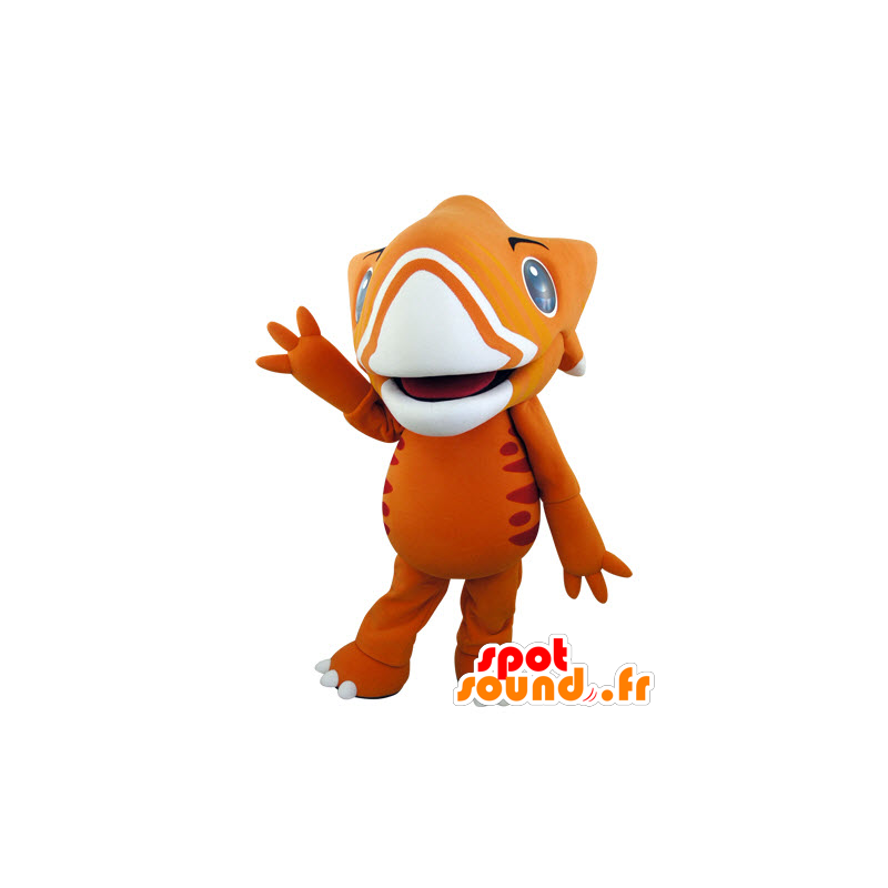 Orange and yellow dinosaur mascot, very impressive - MASFR031542 - Mascots dinosaur