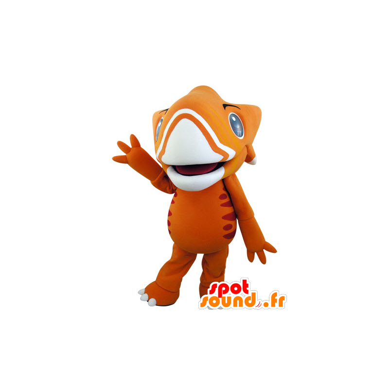 Oranje en gele dinosaurus mascotte, zeer indrukwekkend - MASFR031542 - Dinosaur Mascot