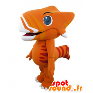 Orange and yellow dinosaur mascot, very impressive - MASFR031542 - Mascots dinosaur