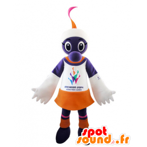 Purple creature mascot, white and orange - MASFR031546 - Monsters mascots