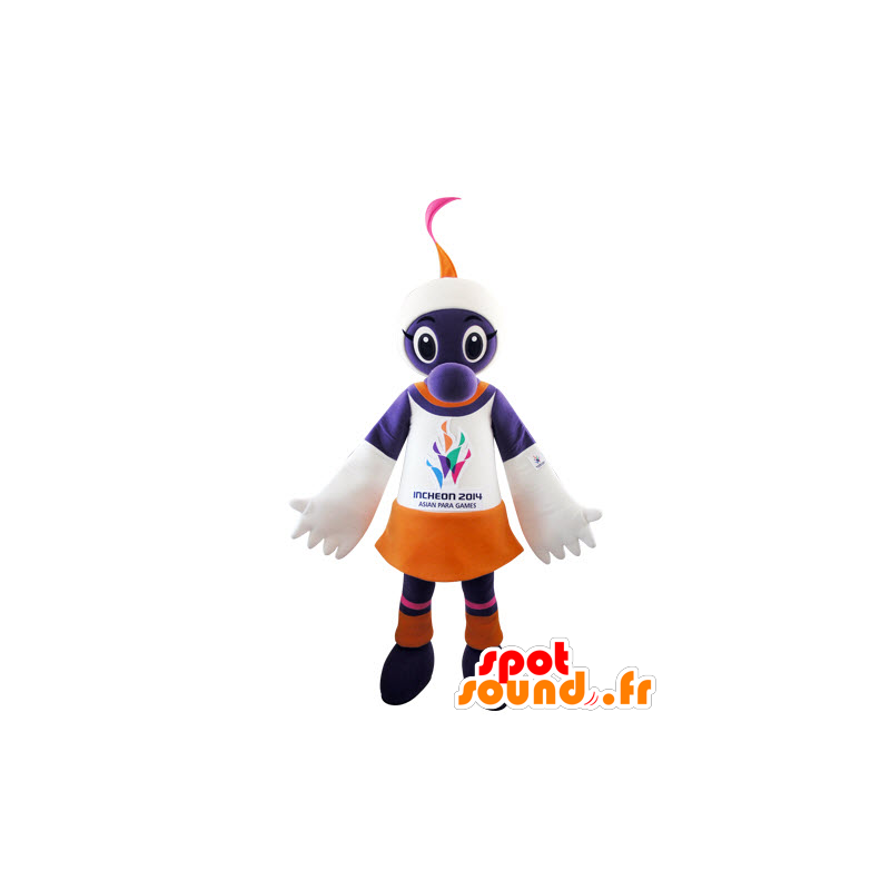 Purple creature mascot, white and orange - MASFR031546 - Monsters mascots