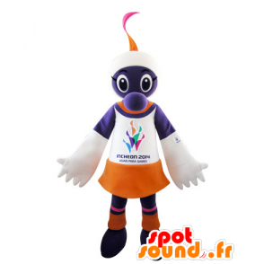 Purple creature mascot, white and orange - MASFR031546 - Monsters mascots