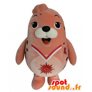 Mascotte d'otarie rose, de phoque dodu et drôle - MASFR031549 - Mascottes Phoque