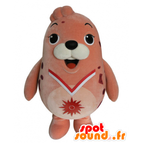 Mascotte d'otarie rose, de phoque dodu et drôle - MASFR031549 - Mascottes Phoque