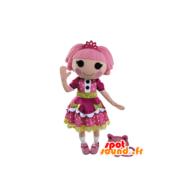 Oblečená panenka maskotem krásné růžové šaty a zelené - MASFR031550 - Neutajované Maskoti