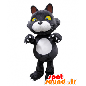 Gatto grigio e nero con gli occhi gialli mascotte - MASFR031555 - Mascotte gatto