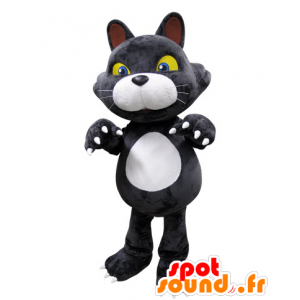 Graue und weiße Katze mit gelben Augen Maskottchen - MASFR031555 - Katze-Maskottchen