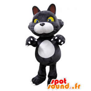 Gato cinzento e branco com olhos amarelos Mascot - MASFR031555 - Mascotes gato