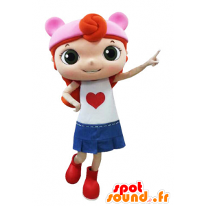Mascotte de fillette rousse habillée d'une jupe - MASFR031557 - Mascottes Garçons et Filles