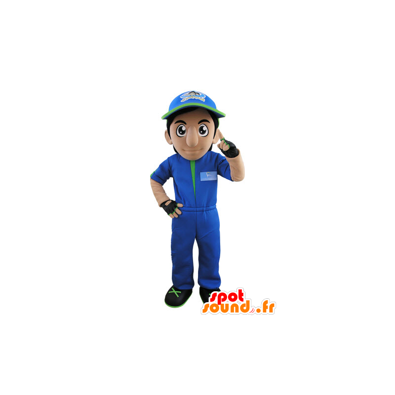 Mascotte d'homme en bleu de travail avec une casquette - MASFR031558 - Mascottes Homme