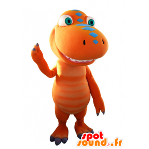Mascot oranje en blauwe dinosaurus, reus - MASFR031560 - Dinosaur Mascot