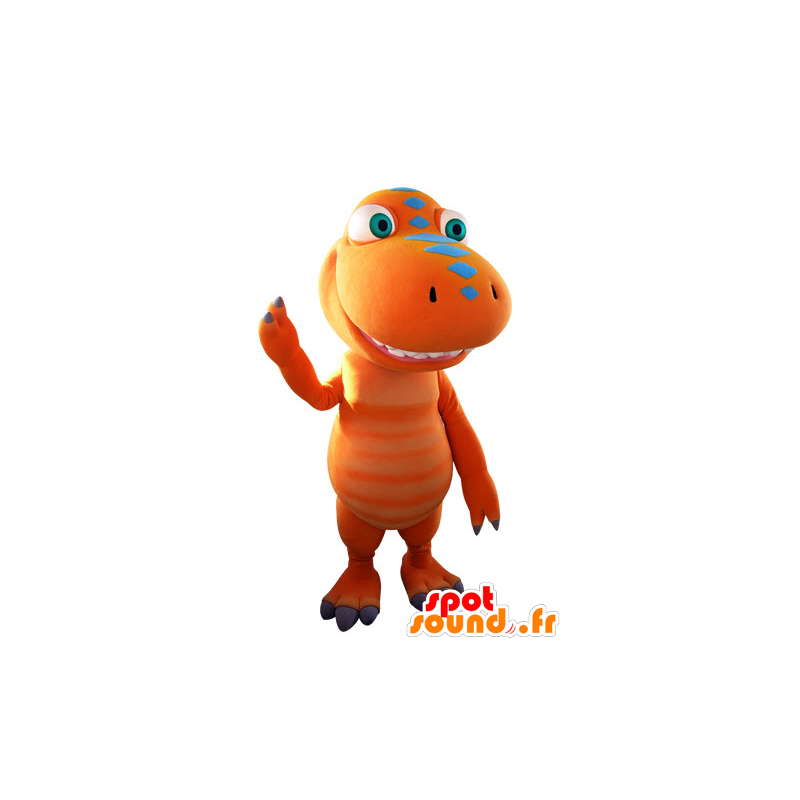 Mascotte arancione e blu dinosauro, gigante - MASFR031560 - Dinosauro mascotte