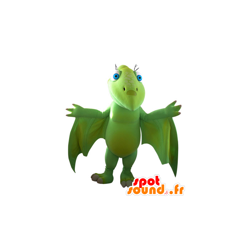 Flying dinosaur mascot, green, impressive - MASFR031561 - Mascots dinosaur