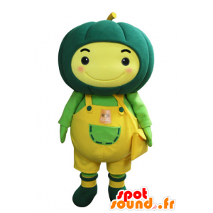 Żółty bałwana maskotka z zielonej dyni na głowie - MASFR031567 - Mężczyzna Maskotki