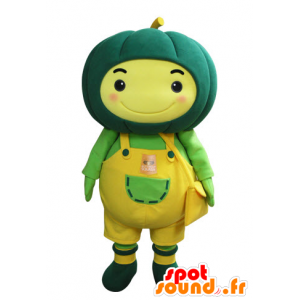 Mascotte de bonhomme jaune avec une citrouille verte sur la tête - MASFR031567 - Mascottes Homme