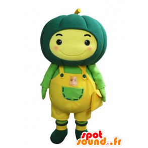 Mascote boneco amarelo com uma abóbora verde na cabeça - MASFR031567 - Mascotes homem