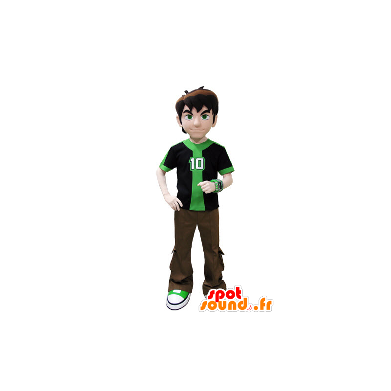 Tonåring maskot klädd i grönt och brunt - Spotsound maskot