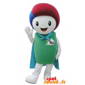 Mascote do boneco de neve branco com uma capa e cabelos coloridos - MASFR031573 - Mascotes homem