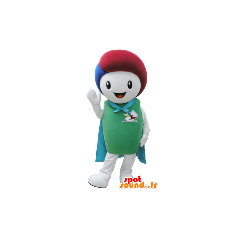 White snowman mascot with a cape and colored hair - MASFR031573 - Human mascots