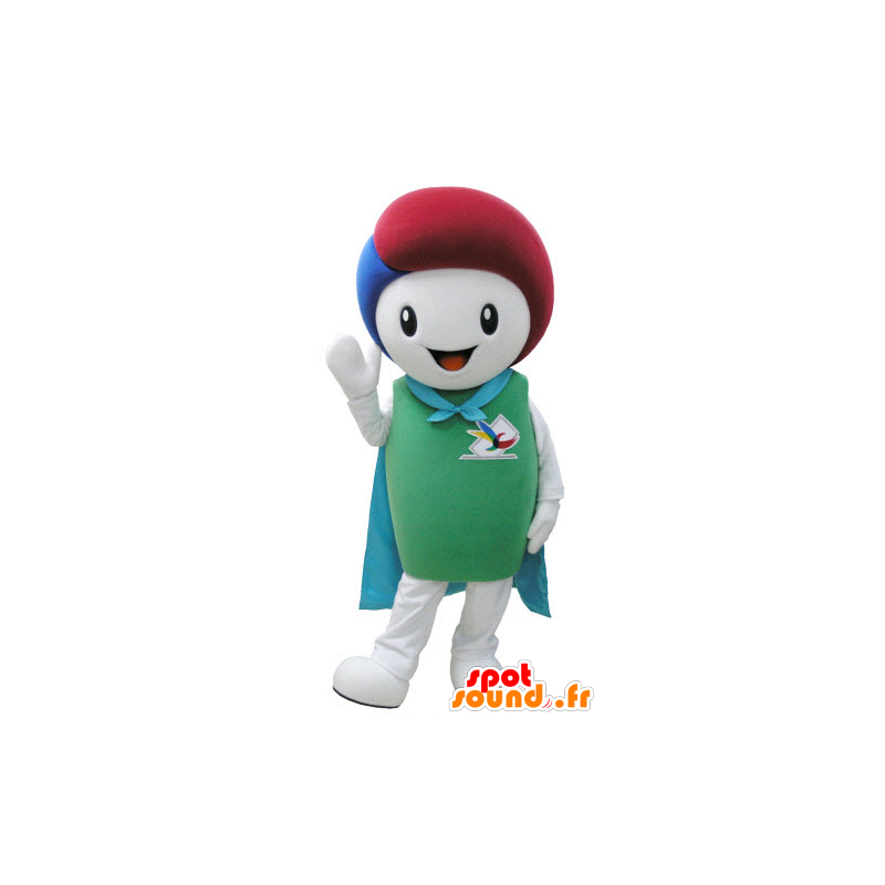Mascote do boneco de neve branco com uma capa e cabelos coloridos - MASFR031573 - Mascotes homem