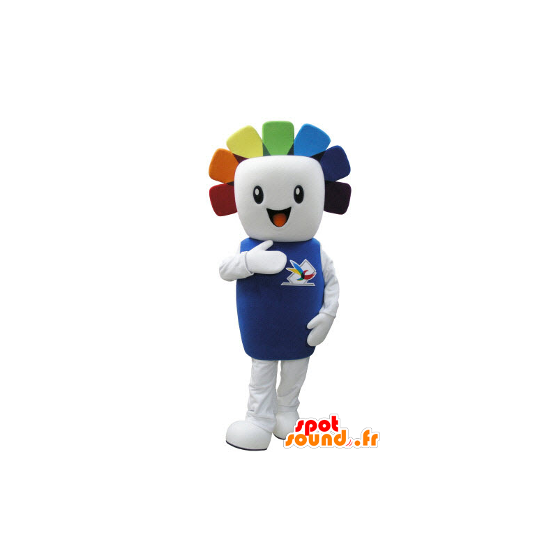 Mascotte de bonhomme blanc très souriant, aux cheveux colorés - MASFR031575 - Mascottes Homme