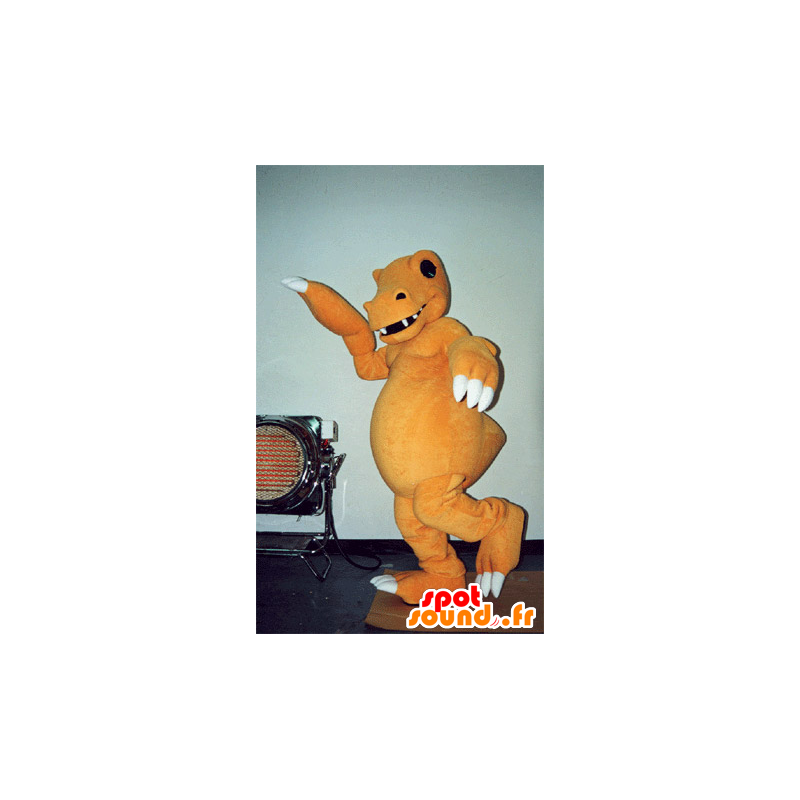 Oranje en wit dinosaurus mascotte, realistische en enge - MASFR031576 - Dinosaur Mascot