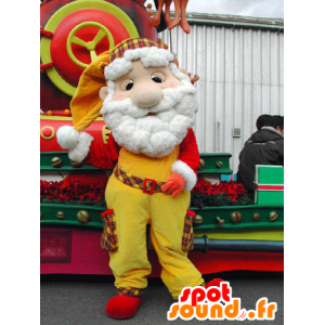 Julemanden maskot, klædt i gul og rød - Spotsound maskot kostume