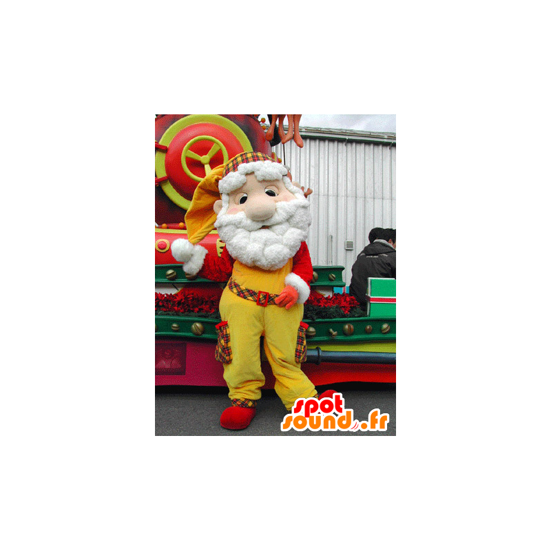 Mascot Joulupukki, pukeutunut keltainen ja punainen - MASFR031578 - joulun Maskotteja