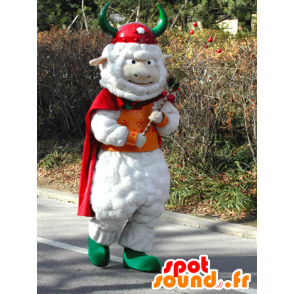 Blanco mascota ovejas con una capa y un casco de Viking - MASFR031579 - Ovejas de mascotas
