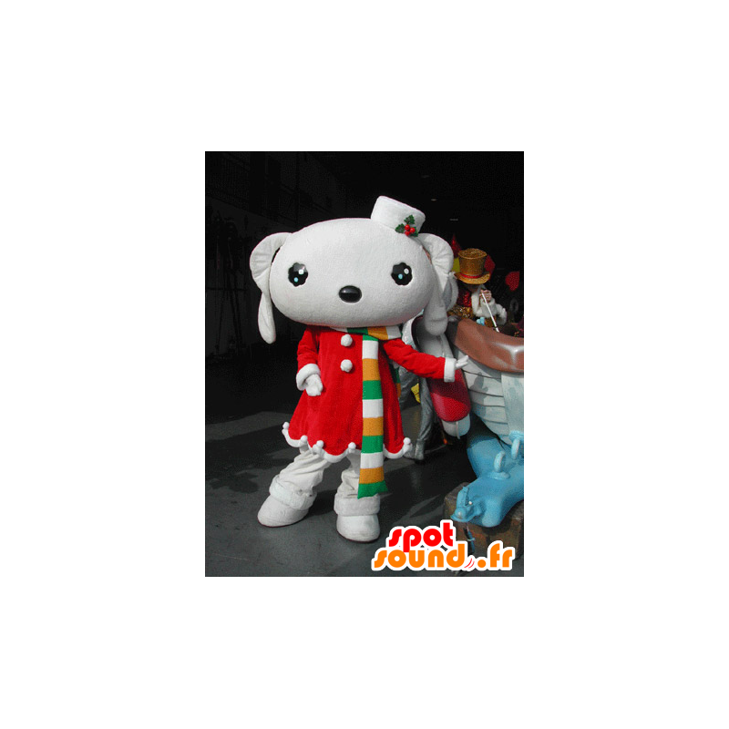 White Rabbit mascotte gekleed in een rode kleding van Kerstmis - MASFR031581 - Mascot konijnen