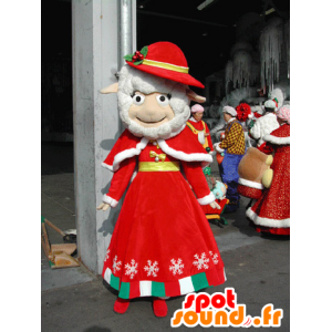 Hvid får maskot klædt i et rødt juleudstyr - Spotsound maskot