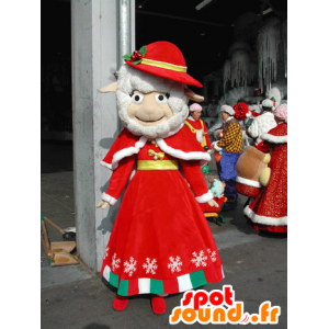 Mascote ovelha branca vestida no equipamento do Natal vermelho - MASFR031582 - Mascotes Sheep