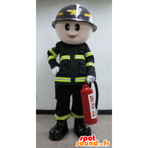 Mascotte de pompier en uniforme noir et jaune - MASFR031584 - Mascottes Humaines