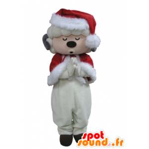 Gekleidet weiße Schafe Maskottchen Weihnachtsmann - MASFR031599 - Maskottchen Schafe