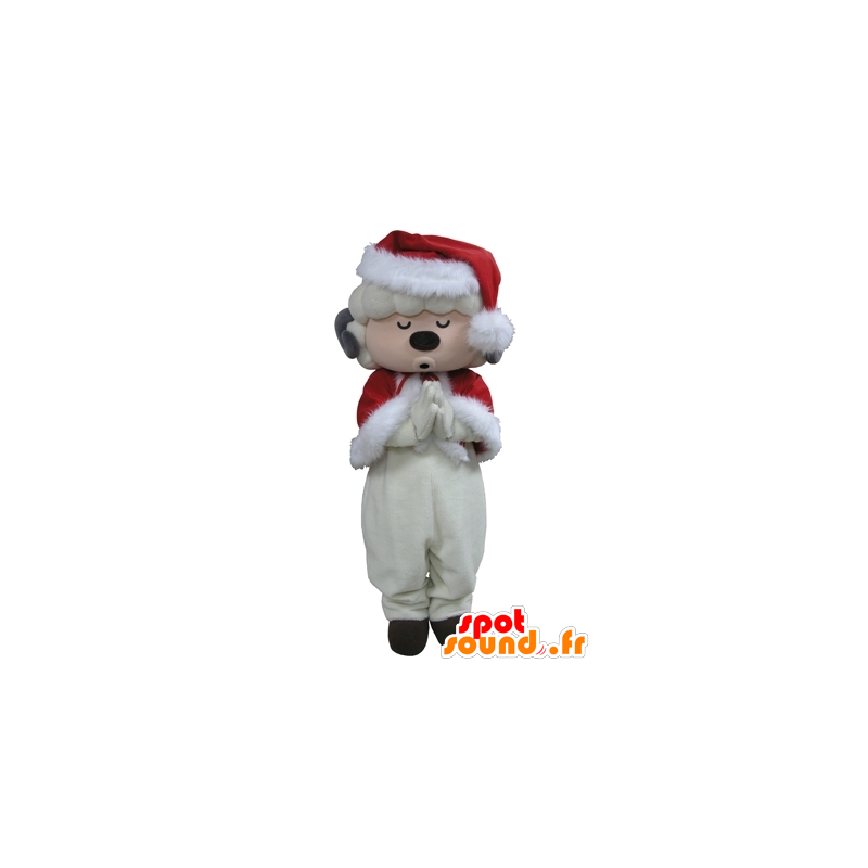 Gekleidet weiße Schafe Maskottchen Weihnachtsmann - MASFR031599 - Maskottchen Schafe