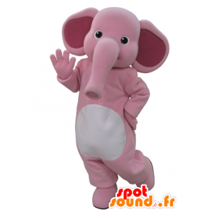 Mascotte d'éléphant rose et blanc. Mascotte d'éléphanteau - MASFR031600 - Mascottes Elephant
