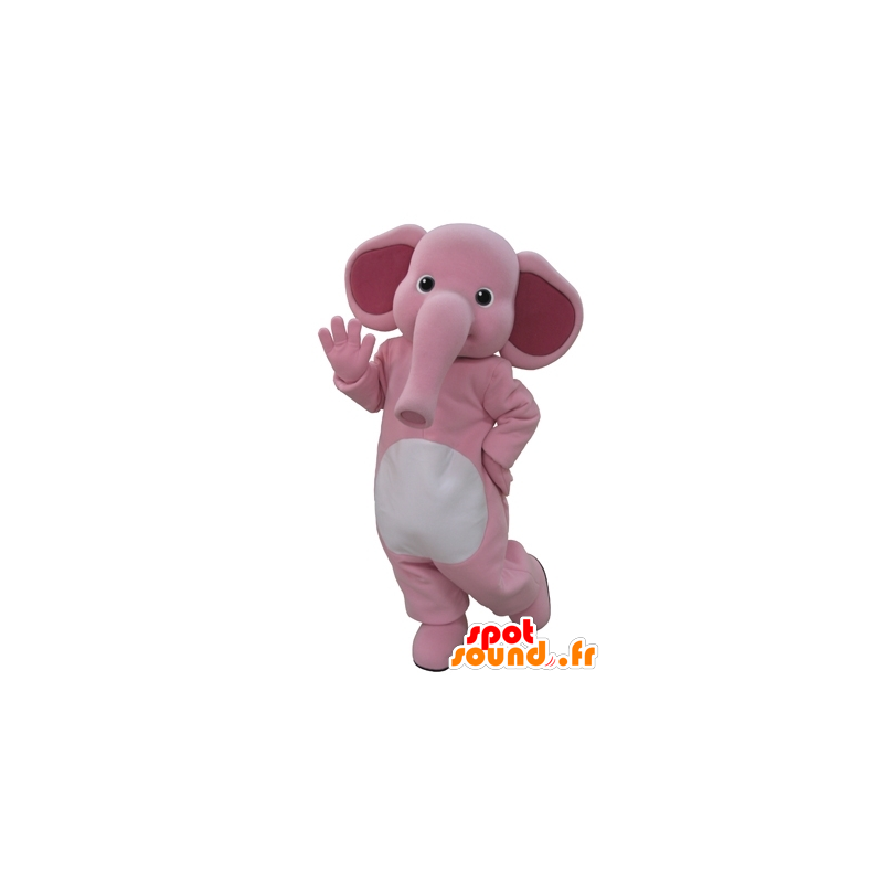 Mascotte d'éléphant rose et blanc. Mascotte d'éléphanteau - MASFR031600 - Mascottes Elephant